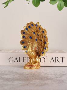 貴氣閃鑽鑲嵌孔雀屏風樹脂擺件很受歡迎，帶有奢華感。 適用於北歐入口，高端客廳，現代電視櫃裝飾。 - 金色 - 查看 5