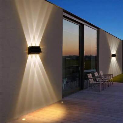 Soldriven vattentät LED-vägglampa - varmt vitt ljus, enkel installation, inga kablar behövs, perfekt för trädgård, fest, semester och ramadan-inredning, förbättrar atmosfären, förskönar hemmet