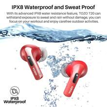 TOZO T20 Wireless Earbuds Bluetooth Headphones 48.5 Hrs Playtime With LED Digital Display, IPX8 Waterproof, Dual Mic Call Noise Cancelling 10mm Broad Range Speakers With Wireless Charging Case Black - 紅色 - 查看 7