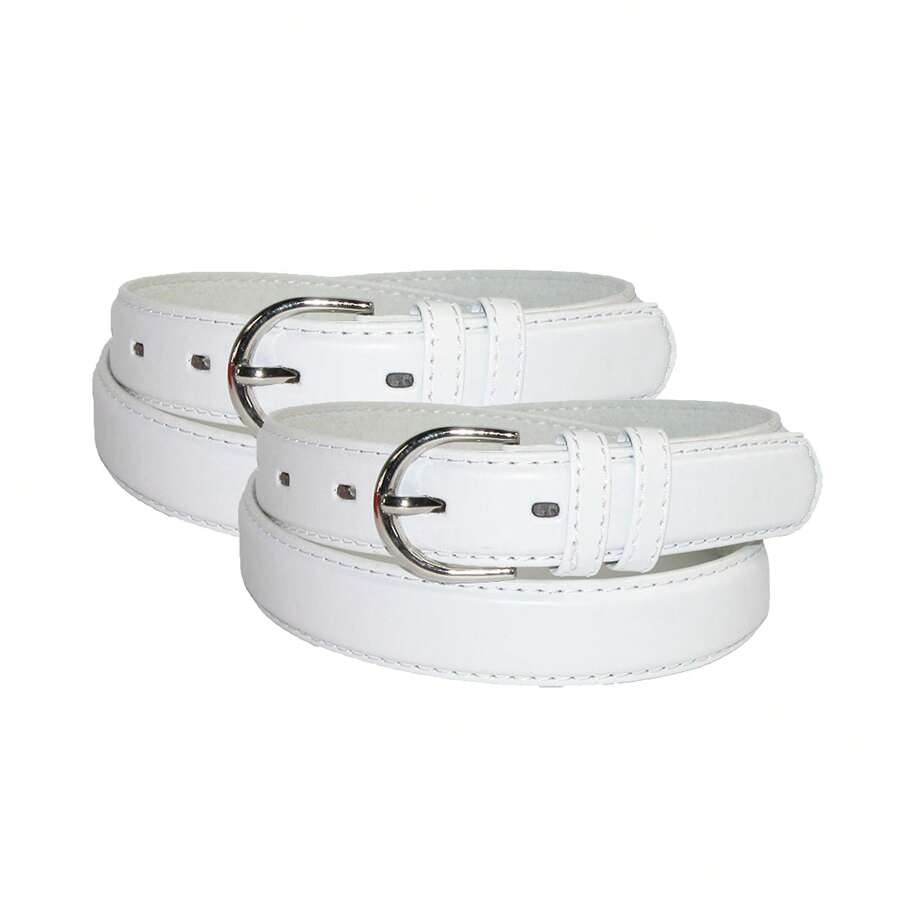 CTM Women's Leather Dress Belt 2-Pack 1 1/8 Inch Silver Buckle, Available In Black, Brown, Navy, Red, Tan, White, 2XL, Large, Medium, Small, Xlarge Leather Dress Belts - 白色 - 查看 1