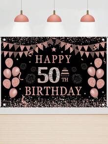 1Pc 100*150cm Quả bóng vàng hồng phân mảnh Phong cách vàng mừng sinh nhật lần thứ 50 Vải nền Vinyl có in chữ "Chúc mừng sinh nhật" trên đó, Chủ đề vàng hồng Tiệc sinh nhật lần thứ 50 Phòng tiệc trang trí tường Biểu ngữ đạo cụ chụp ảnh, Tấm thảm trang trí - Hoa hồng vàng - Xem 4