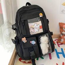 Mochila de gran capacidad para estudiantes de secundaria, mochila escolar para niñas y niños - Negro - Ver 5