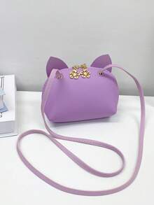 1pc Young Girl Cute Cartoon Cat PU Leather Mini Crossbody Bag With Zipper Suitable For Daily Use - Purple - View 7