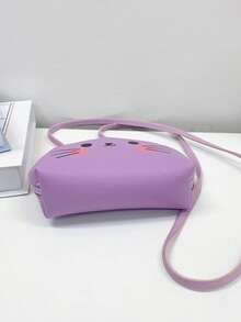 1pc Young Girl Cute Cartoon Cat PU Leather Mini Crossbody Bag With Zipper Suitable For Daily Use - Purple - View 9