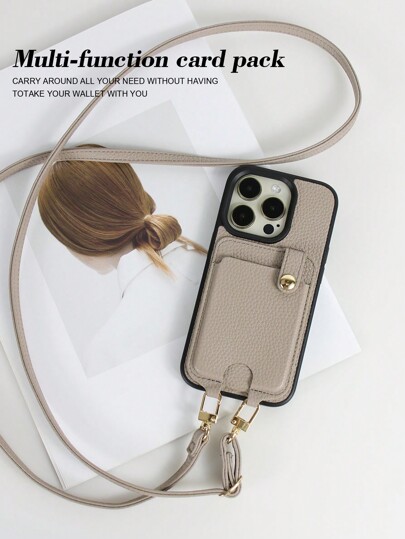 1pc Leather Phone Case With Card Holder, Shoulder Strap, Compatible With Apple 17 Pro Max, 17 Air, 16e, 15 Pro Max, 12 Pro Max, 13 Pro Max, 14 Pro Max, 14 Plus, 11, 15 Plus, Galaxy S21 Plus, Galaxy S21 Ultra, Galaxy S22 Plus, Galaxy S23 Ultra, Galaxy S24, S25 Ultra, Pixel 5A 5G, Pixel 6 Pro, Pixel 7 Pro, Pixel 8 Pro