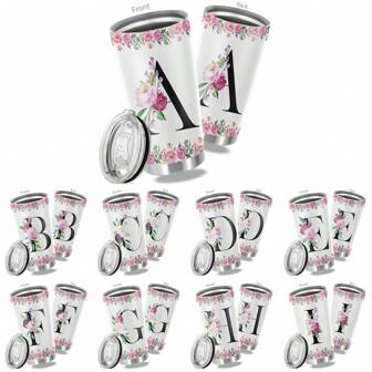 1pc, 20oz Flower Initials Mug Tumbler, Travel Mug For Wedding Birthday Graduation Party, Birthday Christmas Gifts For Women Mom Sisters Teacher Coworker(A-Z) Back To School