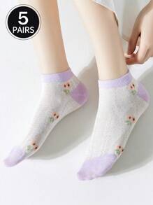 1/3/5/10 女士兔子图案女士夏季袜子隐形袜舒适百搭适合全年休闲、旅行、度假和聚会，重现舒适袜子 - 彩色 - 查看 6