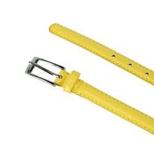 CTM Women's 3/4 Inch Skinny Leather Dress Belt Silver Buckle, Available In Black, Brown, Dark Pink, Gold, Navy, Orange, Purple, Red, Royal Blue, Silver, Tan, Turquoise, White, Yellow,  Large, Medium, XL Leather Dress Belts - 黃色 - 查看 2