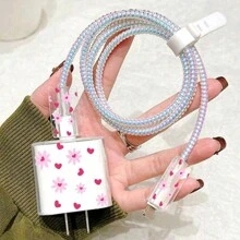 5pcs/Set Flower/Spider/Anime Death God Pattern Data Cable Protector Cover Compatible With IPhone Charging Cable Protection Shell Preventing Fracture