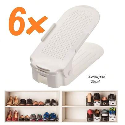 6 Peças Organizadores de Sapato Branco com Regulagem de Altura