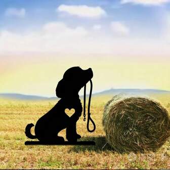 HELLOYOUNG 1pc Smart Dog Garden Iron Art Silhouette Metal Yard Sign Courtyard Art Garden Outdoor Decoration Creative Pet Commemorative Plugin,Suitable For Garden,Garden Decor,Holiday Essentials,Century Old Baking Paint Process, High-Quality Materials, Easy To Install