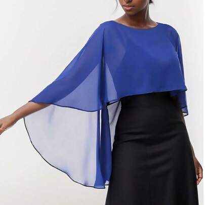 1pc Summer Breathable Chiffon Solid Color Sleeveless Party Shawl, Versatile Sun Protection Round Neck Pullover Poncho Shawl