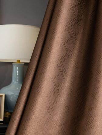 1 Pc Of Modern Style Polyester Fiber Blackout Curtains With Tan Rhombus Geometric Pattern, Perfectly Fit For Household Living Room And Bedroom, Suitable For Small Window With Minimum Size.