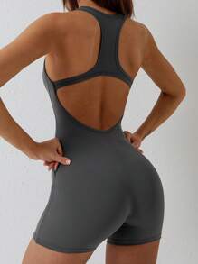 MASKERT Macacão esportivo feminino de mangas curtas para yoga e exercícios de alta elasticidade e secagem rápida