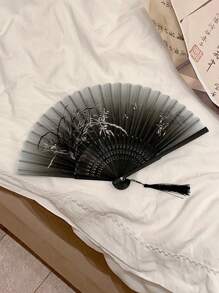 1入組便攜式折疊扇，夏季手持傳統風格古典漢服旗袍風扇，女性必備 - 黑色 - 查看 5