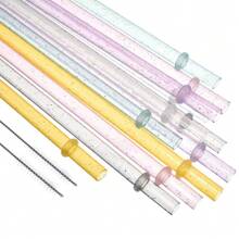 12 件装，吸管，可重复使用透明塑料闪光吸管，12.4/9.06 英寸超长玻璃杯吸管，适用于杯子、1 加仑、水瓶、带清洁刷的吸管、派对用品、厨房、圣诞礼物 - 12pcs/淺色混色 - 查看 9