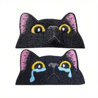 Parches de planchar con cara de gato negro, gato negro llorando, bordados, pegatinas, insignias de coser, insignia de gato triste, manualidades DIY, parche bordado en forma de corazón para pegar en ropa, bolsos, decoración, accesorios personalizados que se pueden coser/planchar, pegatinas decorativas, insignia bordada, accesorio para pecho, zapato/sombrero/caja/bolso, reparación de agujeros, parche bordado para tela, Halloween, verano, escuela