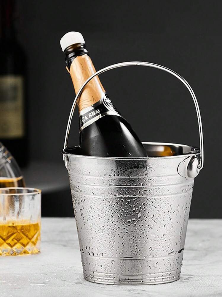 Secchiello Portaghiaccio In Acciaio Inox 3 Litri A Doppia Parete – Con Coperchio E Pinza – Ideale Per Birra, Champagne E Frutta - 3