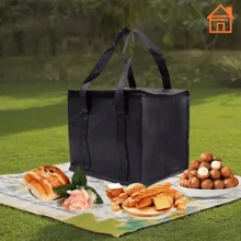 可折叠隔热杂货手提袋 - 大型可重复使用的食品运输袋，是您购物、野餐或海滩度假的解决方案 - 黑色 - 查看 6
