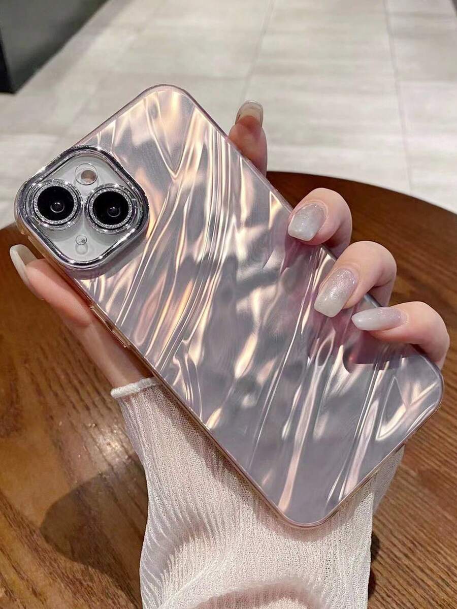 One Sparkling Glitter Water Ripple Phone Case Compatible With IPhone 15 Solid Color 14 Pro Max, Stylish 12 Minimalist 11 High-End New - Pink - View 1