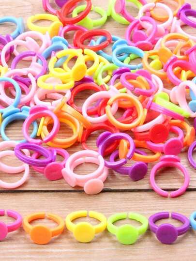 50pcs Kids Cartoon Plastic Colorful Ring Base DIY Jewelry Accessories, Perfect For Handmade Gifts