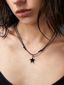 Vintage Phong Cách Gothic Ngôi Sao Dệt Dây Rút Vòng Cổ Nữ Trang Sức Ins Vòng Cổ Ngôi Sao Y2K Dây Có Thể Điều Chỉnh Vòng Cổ - màu đen - Xem 4