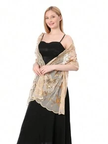 1 Stück eleganter, modischer, handgefertigter gestrickter Schal mit Pailletten-Herz- und Blumendesign für Frauen, hervorragend für Abendpartys, Bühnenauftritte und tägliches Accessoire, Frauentag, Valentinstag