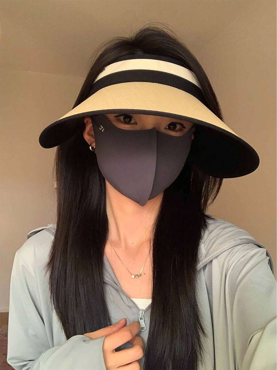 寬邊多色紙草女士太陽帽，防紫外線，可摺疊，色塊拼接，舒適透氣，提拉臉部輪廓，遮陽防曬 - 彩色 - 查看 1