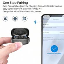 TOZO A1 Mini Wireless Earbuds Bluetooth 5.3 In Ear Light-Weight Headphones Built-In Microphone, IPX5 Waterproof, Immersive Premium Sound Long Distance Connection Headset With Charging Case, Black - 黑色 - 查看 6