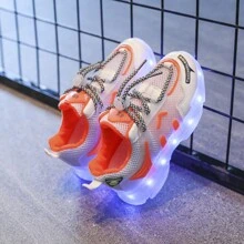 USB Rechargeable LED Light Up Shoes With Breathable Mesh For Boys Girls Children, Flashing Night Running Lights, Spring Autumn Casual Shoes, Colorful Shoes With Light Up Strips For Sports, Can Change Colors - Orange - View 2