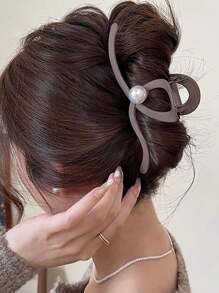 1 件时尚优雅设计师黑色磨砂仿珍珠抓夹女士细发爪日常装饰礼物发饰发夹发夹发夹发夹发夹发夹，爪夹秋冬发饰女士度假装女士 - 彩色 - 查看 5