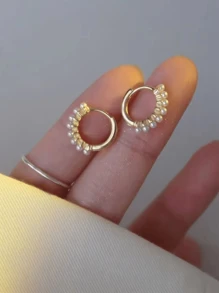 One Pair Of Simple And Delicate Small Pearl Ear Studs For Teenage Girls, A Gift For Best Friends - Gold - View 5
