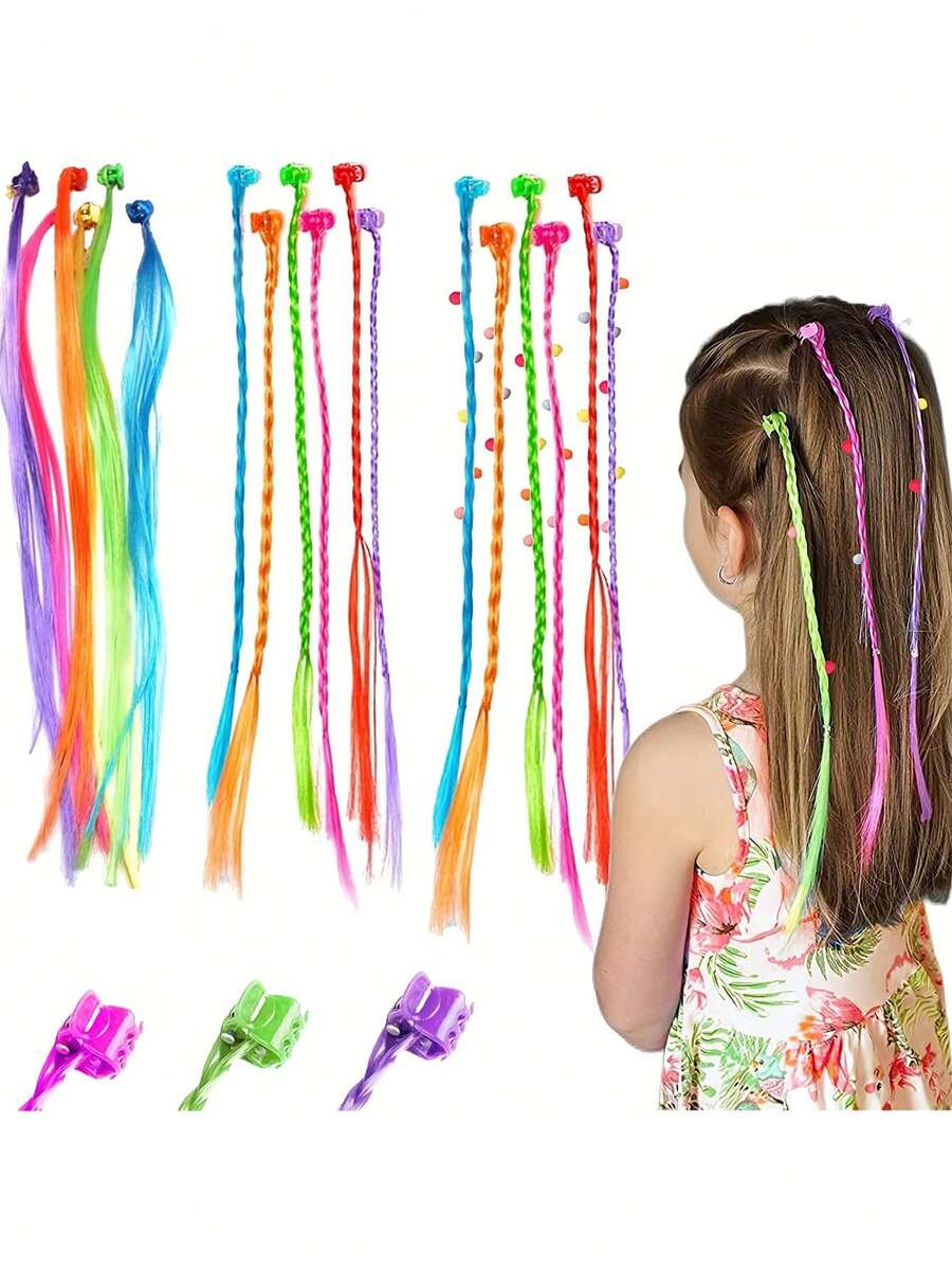 18pcs Colorful  Themed Clip-In Children Hair Extensions Set, Suitable For All Seasons And Gifts - Multicolor - View 1