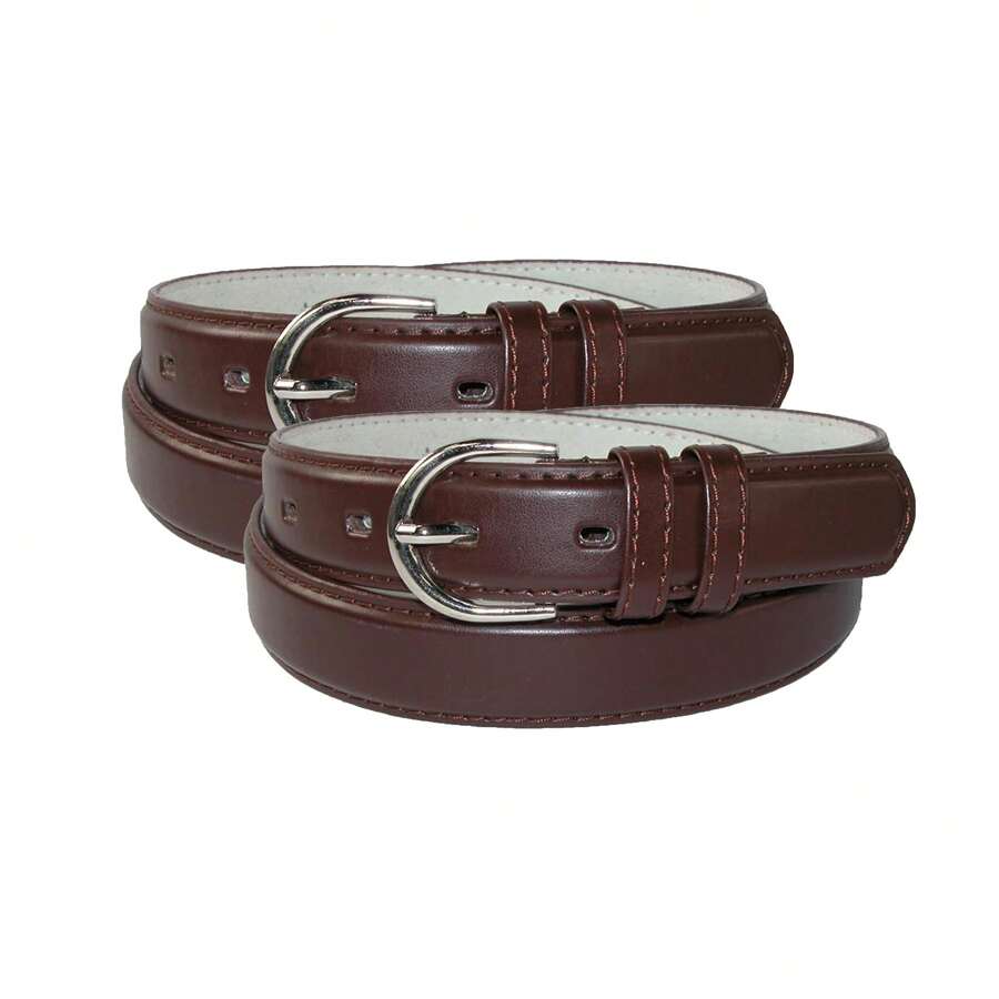 CTM Women's Leather Dress Belt 2-Pack 1 1/8 Inch Silver Buckle, Available In Black, Brown, Navy, Red, Tan, White, 2XL, Large, Medium, Small, Xlarge Leather Dress Belts - 棕色 - 查看 1
