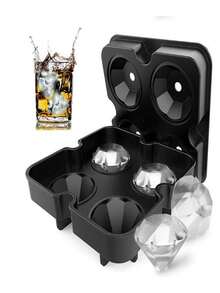 4孔鑽石矽膠冰格盤，鑽石矽膠四孔冰格盤，矽膠冰格盤，水信玄餅模 - 黑色 - 查看 4