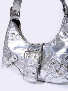 Túi đeo vai phong cách Punk Hàn Quốc dành cho nữ, đa năng - Bạc - Xem 10