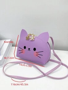 1pc Young Girl Cute Cartoon Cat PU Leather Mini Crossbody Bag With Zipper Suitable For Daily Use - Purple - View 2