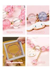 Sanrio Genuine Sanrio Bracelet Cute Hello Kitty Pendant Sweet Necklace Kitty Cat Kuromi My Melody Cinnamoroll Set Birthday Gifts Cartoon Jewelry Accessories (Some Parts May Be Random)