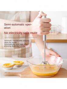 Stainless Steel Semi-Automatic Egg Beater In Stock, Whisking Cream Tool, Extendable Rotating Egg Beater - Silver - View 1