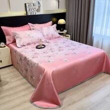 Bộ 3 ga trải giường bằng lụa mát lạnh (Váy ngủ * 1 + Vỏ chăn * 2) Không lạnh cho giấc ngủ khỏa thân, thiết kế in họa tiết, vải lụa lạnh thoải mái và thoáng khí, có thể gập lại, nhuộm phản ứng, thích hợp cho mọi mùa, thích hợp cho phòng ngủ, Ký túc xá, Sử dụng tại nhà. - Hồng - Xem 4