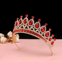 1 Stück champagnerfarbener Legierungs- und Strass-Mädchenkrone als Haaraccessoire, glänzender und luxuriöser Hochzeitskopfschmuck geeignet für Festivals, Tanzpartys, Aufführungen und Geburtstagsdekoration, Valentinstag Accessoires - rote Krone - Übersicht 1