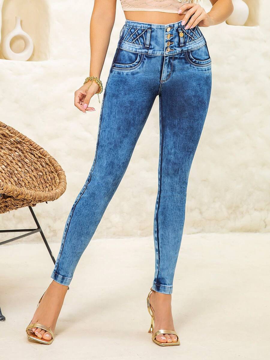 SAVIJEANS Savi Jeans Stretch Denim Pants In 2 Tones With Integrated Sculpture Girdle And Push Up Effect.