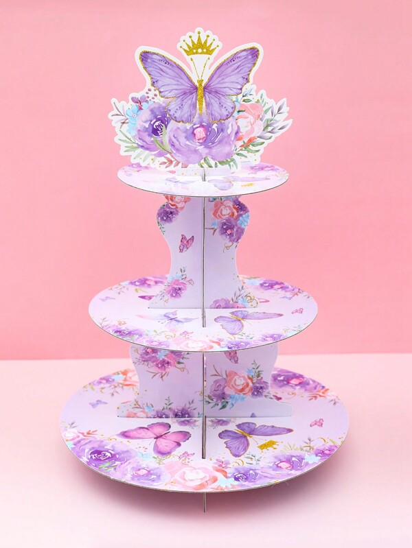 2 Satz Lila Schmetterling Kuchenhalter Kuchenständer, Lila Schmetterling Themen Party Dekoration, Geburtstag Feiertags Veranstaltung Party Kuchen Dekorationsartikel Tortenverzierung, Küchen Kuchen Dekoration, mehrstufiger Kuchenständer, Küchen DIY Kuchen Dekoration, Lebensmitteltablett, Schmetterling Deko, Party Gastgeschenk