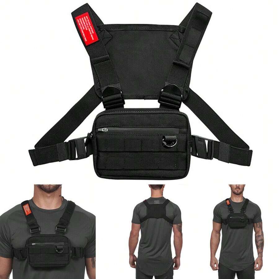 Tactical Combat Chest Rig Bag Front Pouch Recon Kit Pack Sport Protective Vest - 黑色 - 查看 1