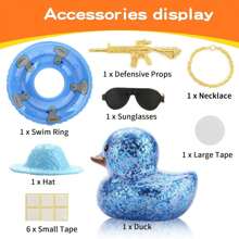 汽车装饰鸭 - 仪表盘橡皮鸭，黄色小鸭汽车仪表盘装饰，吱吱叫的小鸭汽车摆件，带帽子、泳圈、项链和时尚眼镜的汽车装饰配件，家居装饰最佳礼物，生日毕业礼物 - 彩色 - 查看 2