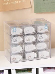 1pc Transparent Desktop Drawer Style Contact Lens/Jewelry Storage Box, Suitable For Daily Disposable Contact Lenses, Earrings, Necklaces, Bracelets, Multi-Size Compartments, Hanging Design - Transparent - View 8