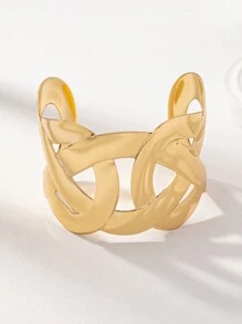 1 pieza Pulsera de brazalete grande hueco, metal exagerado para uso diario de mujer - Dorado - Ver 11