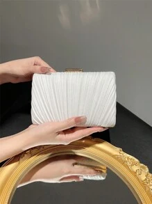 女性經典褶皺設計盒狀手拿包迷你手袋簡約晚宴包正式派對包浪漫鋪就新娘包，適用於派對、婚禮、 prom、晚宴/宴會，可搭配婚紗、正式禮服、 prom 裙、生日禮服、派對裙 - 白色 - 查看 2