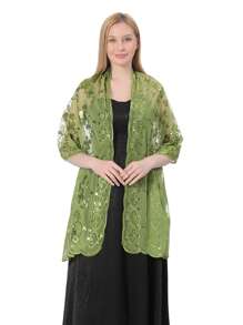 1 Stück eleganter, modischer, handgefertigter gestrickter Schal mit Pailletten-Herz- und Blumendesign für Frauen, hervorragend für Abendpartys, Bühnenauftritte und tägliches Accessoire, Frauentag, Valentinstag