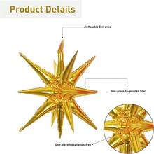 1 bong bóng lá hình ngôi sao 22 inch và 1 bong bóng lá hình ngôi sao 14 góc & 1 bong bóng màng polyester hình nón 4D Starburst, thích hợp cho Giáng sinh, sinh nhật, kỷ niệm ngày cưới, trang trí tiệc - Vàng - Xem 3